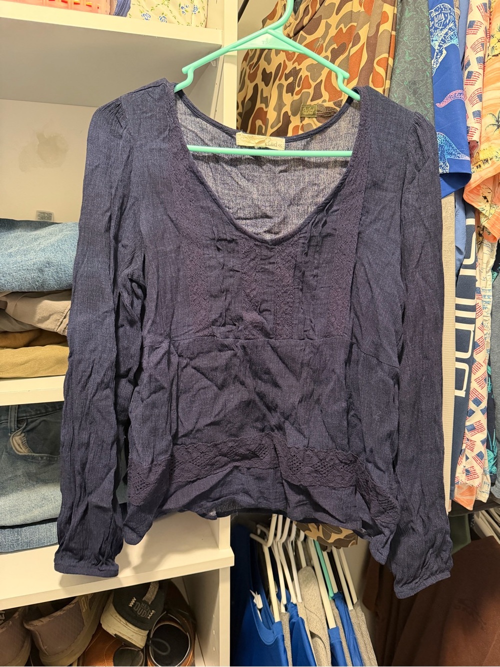 Rewind Navy V-Neck Long Sleeve Blouse